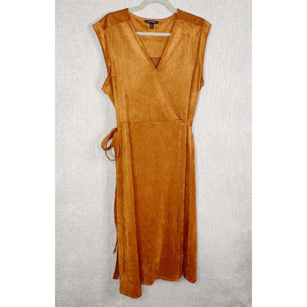 Banana Republic Dress Womens 14 Beige Wrap Midi Faux Suede Vegan Sleeveless Work